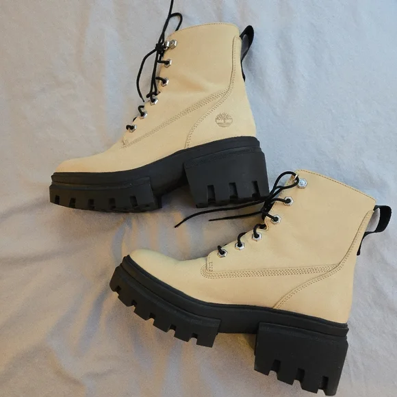 Timberland Everleigh 6-Inch Lace-Up Boot Women's Light Yellow Combat Boots - Picture 6 of 9